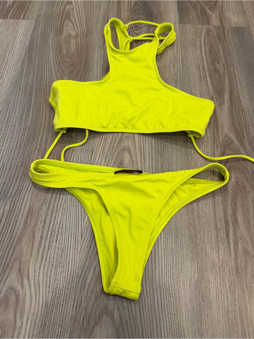 Hot Miami Styles Neon Lime High Neck Bikini Set